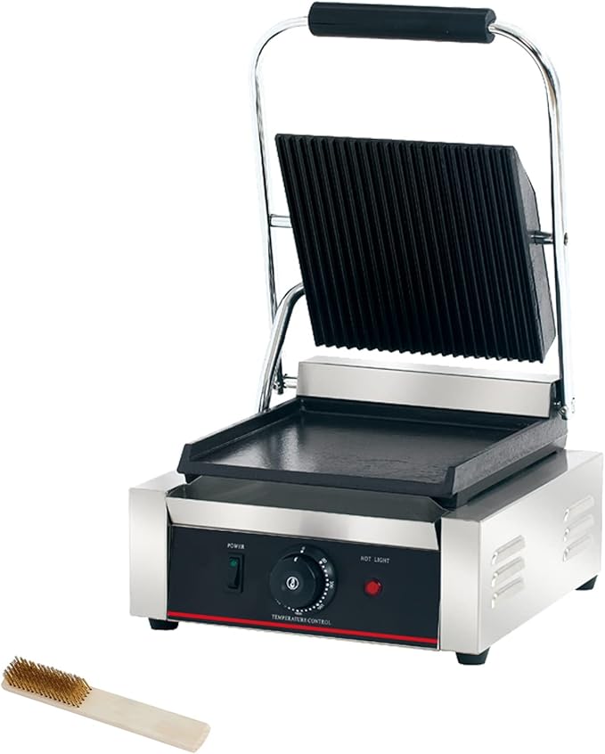 Commercial Panini Press With Grooved Grill Sandwich Maker Machine Electric