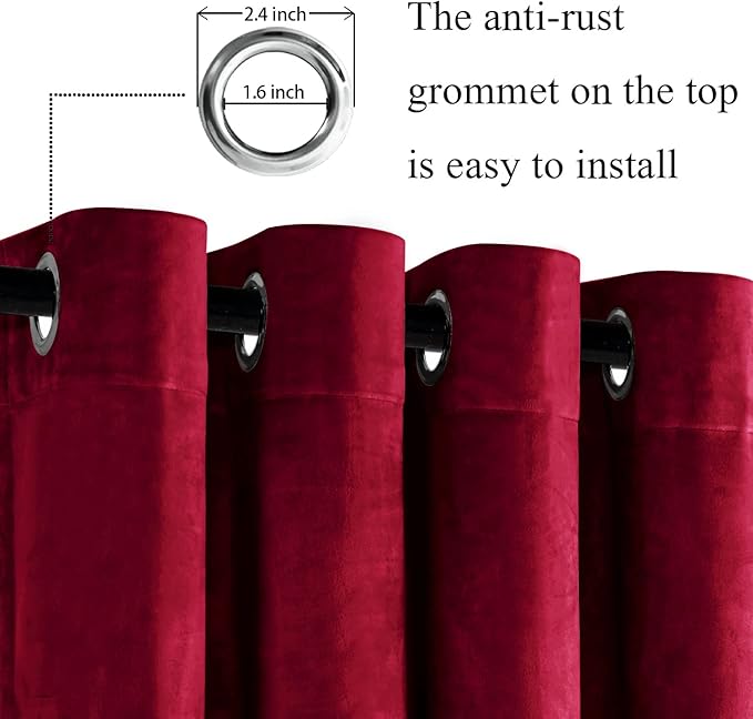 JIUZHEN Red Velvet Curtains 96 inches
