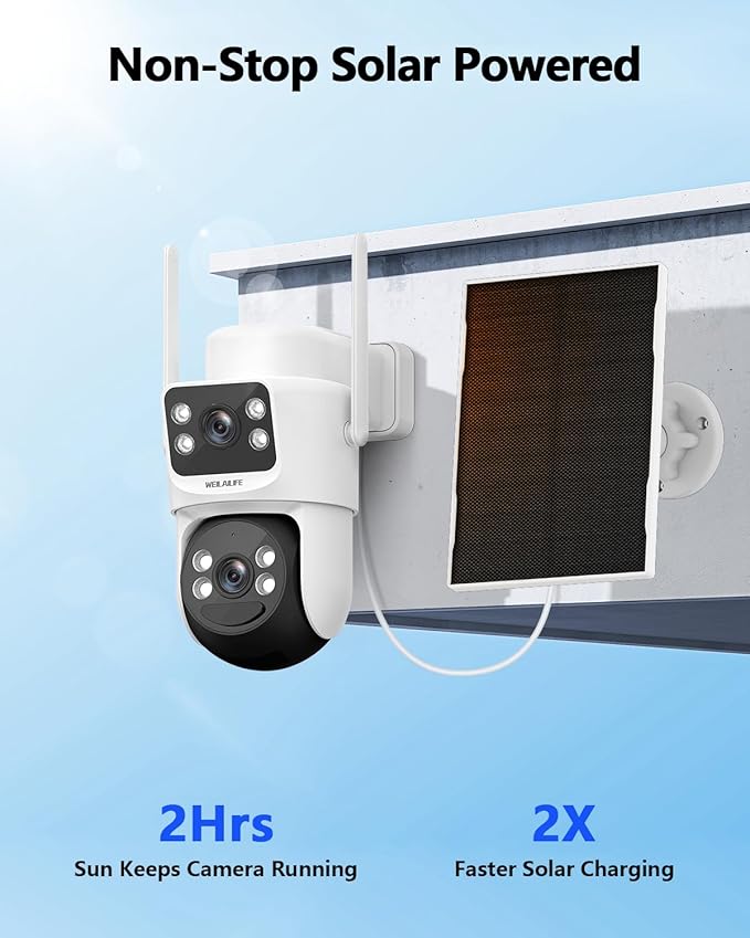 【Auto Tracking & 2-Way Audio】 Solar Powered PTZ Camera System, Wireless Outdoor