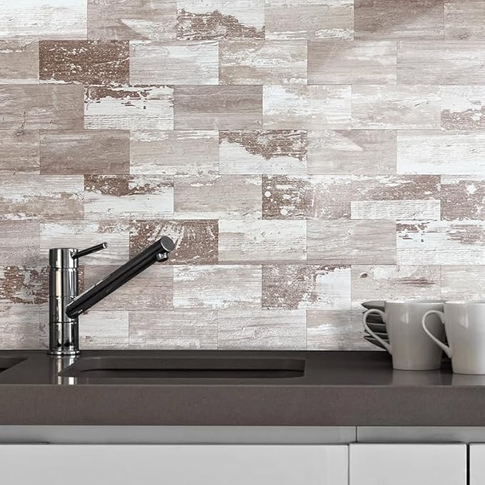 AULIGET 100 Piece Peel and Stick Backsplash PVC Tile, 3 Inch x 6 Inch Brown