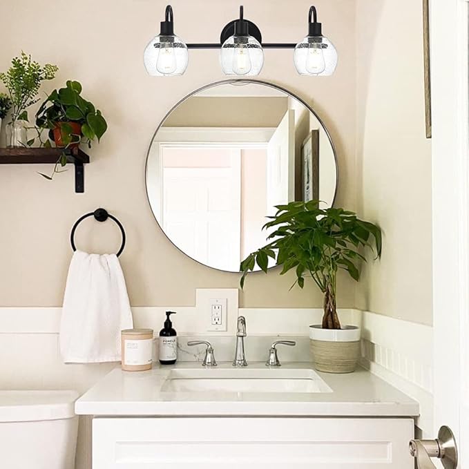 WINSHEN Modern 3-Lights Black Vanity Light Fixtures Farmhouse Metal Bathroom