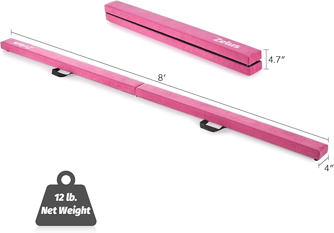 ZELUS 8' Folding Gymnastics Balance Beam, Floor Balance Beam w/Carry Handles