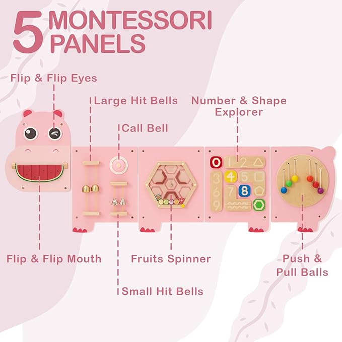 Monläurd® Hippo Montessori Busy Board, Sensory Board, Educational Toys