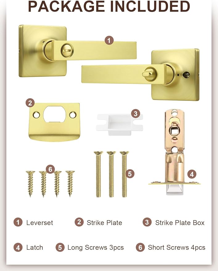 Mengico 2 Pack Gold Privacy Lever Door Handle Interior