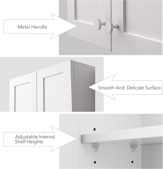 White Wall Mount Cabinet, MDF Over The Toilet Storage Cabinet