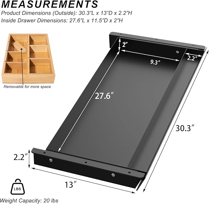 Large Under Desk Mounted Sliding Drawer