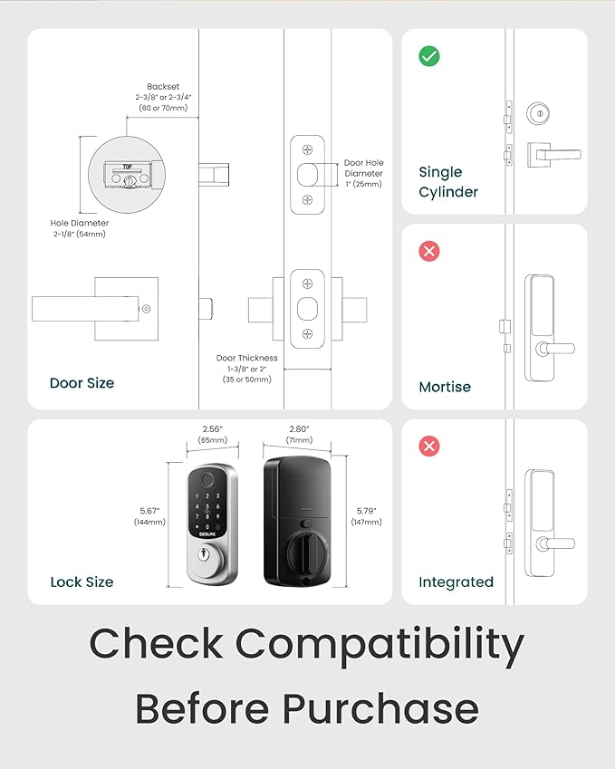 DESLOC Smart Door Lock B200, Smart Deadbolt Lock, Keyless Entry Door Lock