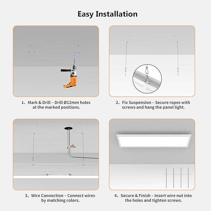 AIKVSXER 6 Pack 1x4 LED Flat Panel Light, 50W 5500LM Surface Mount Ceiling