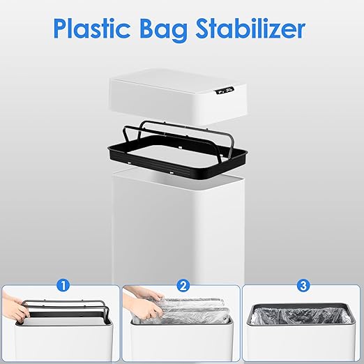 TLSUNNY 13.2 Gallon Automatic Trash Can, Stainless Steel Motion Sensor Garbage