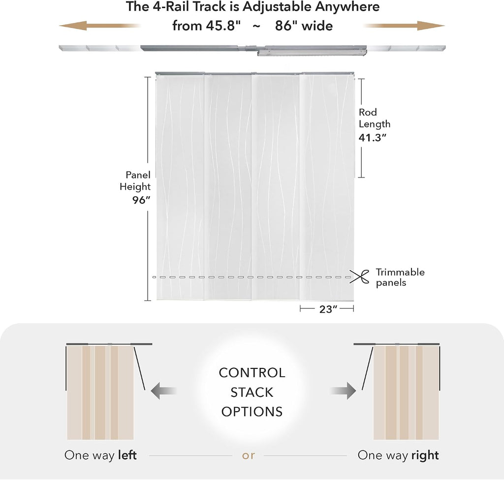 Panel Blinds Light Filter White 45.8"-86" x 96", Catch Me | White Light-Filtering Panel Blinds with Adjustable Track and Trim-to-Fit Panels for Windows and Patio Doors