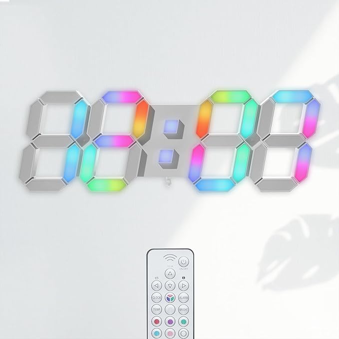 KOSUMOSU LED Wall Clock 15" RGB Digital LED Clock
