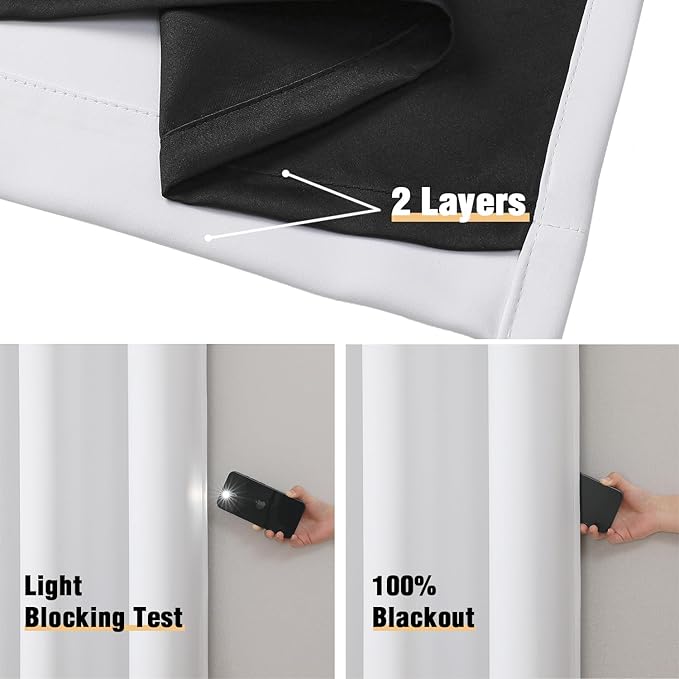 ChrisDowa White 100% Blackout Curtains