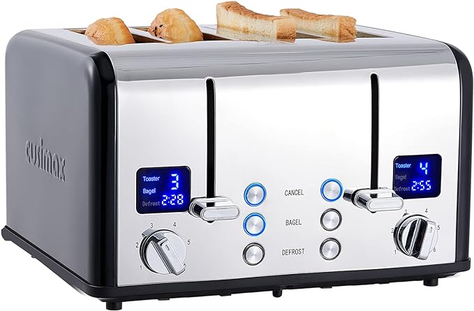CUSIMAX 4 Slice Toaster, Ultra-Clear LED Display & Extra Wide Slots, Stainless