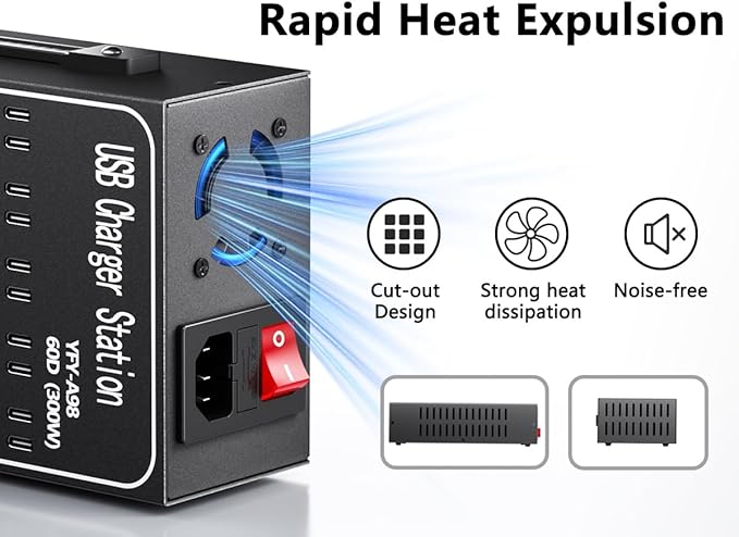 300W USB Charging Station, 60 Port USB C Charger Block, USB Charger hub