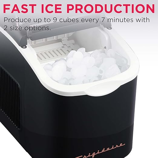 FRIGIDAIRE Retro Compact Ice Maker Machine, Bullet Ice, 26 lb per Day