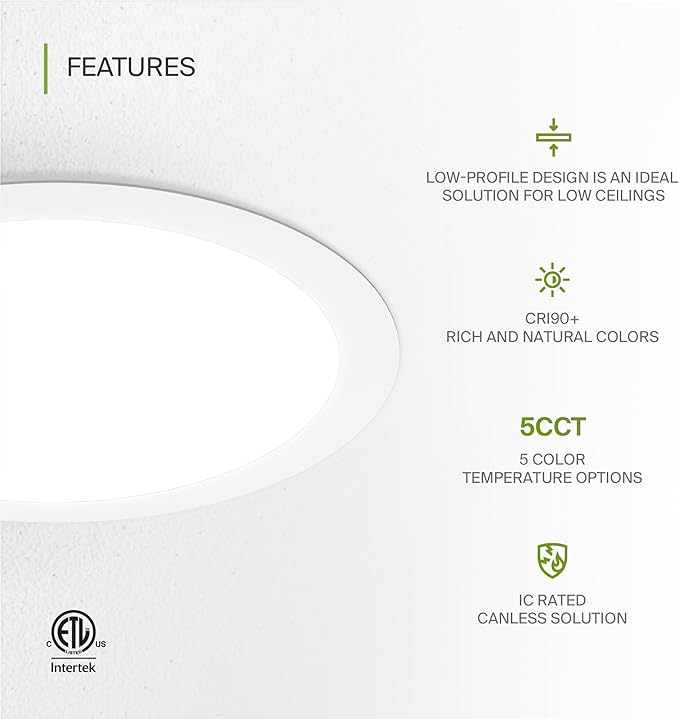 ASD 4 Pack 11/12 Inch LED Recessed Lighting 24W, 5 CCT 2700K-5000K CRI90+