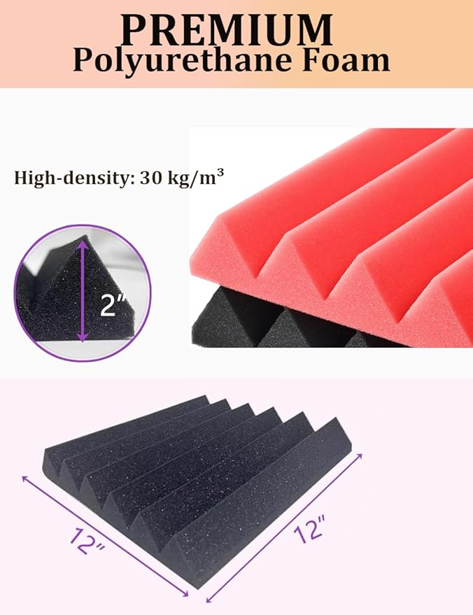 Acoustic Foams Panels 24 Pack 2" x 12"x 12" Sound Proof Foam Panels