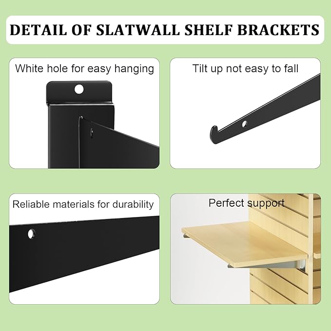 18 Pack Slatwall Shelf Bracket 12 inch, Heavy Duty Metal Shelf Brackets