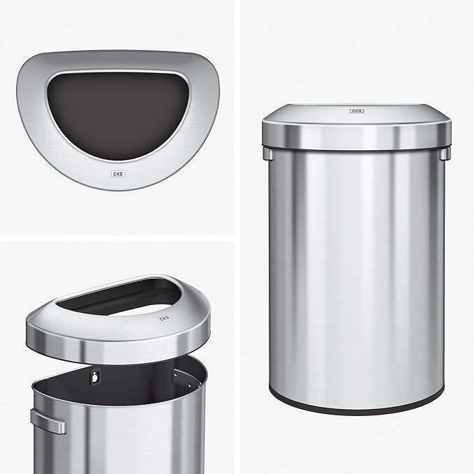 EKO Urban 21 Gallon Semi-Round Open Top Waste Bin, Stainless Steel Half Round