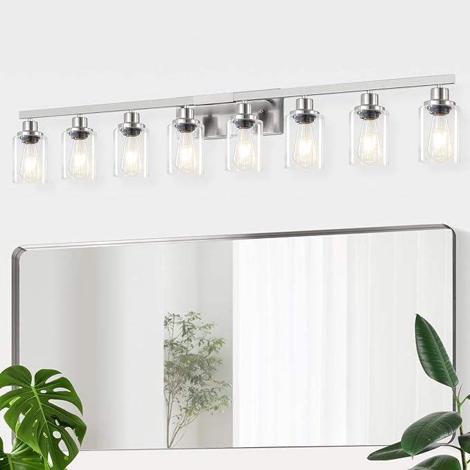 DIKAIDA 52inch Brushed Nickel Vanity Light Fixtures, 8 Light Brushed Nickel