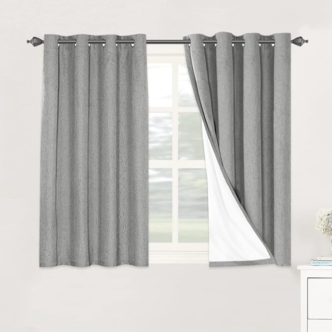 H.VERSAILTEX Linen Blackout Curtains 45 Inches Long 100% Blackout Thermal