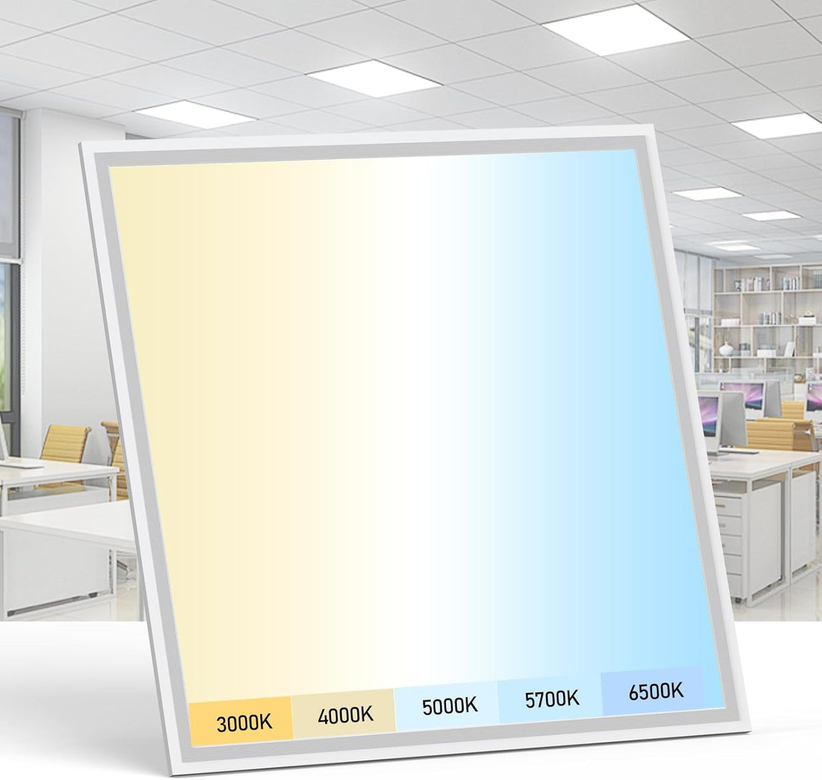 AIKVSXER 1 Pack 2x2 LED Flat Panel Light - Selectable 5 CCT 3000K-6500K & 5 Wattage 30-50W 5500Lm 0-10V Dimmable 2x2 led Drop Ceiling Lights 120-277V for Commercial and Home