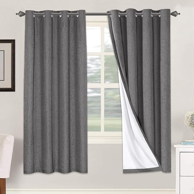 H.VERSAILTEX Linen Blackout Curtains 72 Inches Long 100% Absolutely Blackout