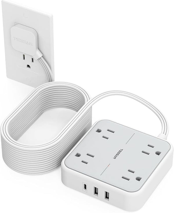 Surge Protector Long Extension Cord 25FT, TESSAN Flat Plug Power Strip