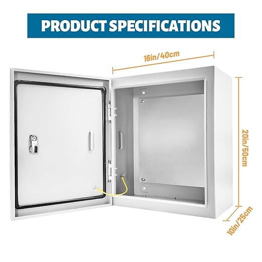 Outdoor Electrical Box 20 x 16 x 10''D NEMA 4X Enclosure Steel Box, Waterproof