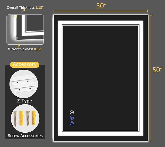 30"x50" LED Bathroom Mirror