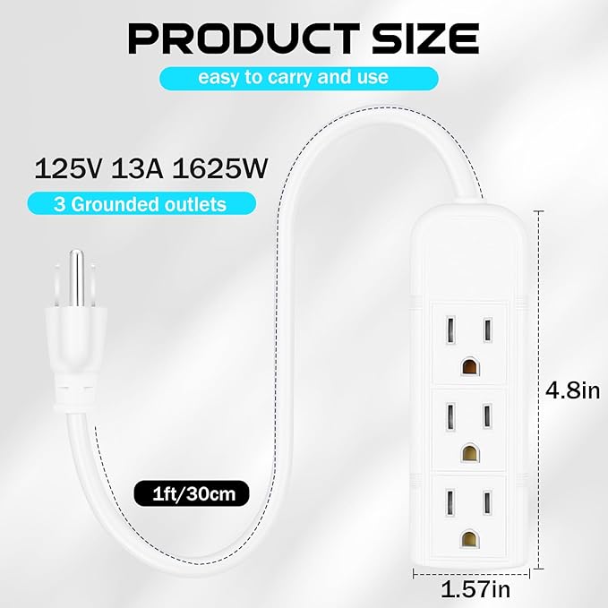 Copkim 20 Pack 3 Outlet Power Strip Extension Cord