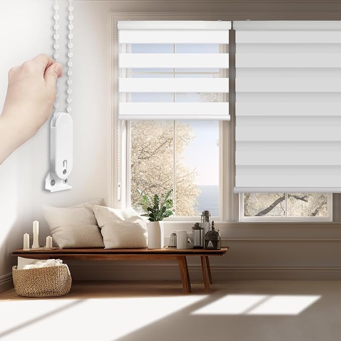 FOIRESOFT Standard Blackout Zebra Roller Blinds Dual Layer Privacy Shade