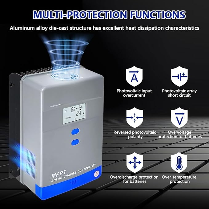 60A MPPT Solar Charge Controller 12V/24V/36V/48V Auto Battery Regulator LCD
