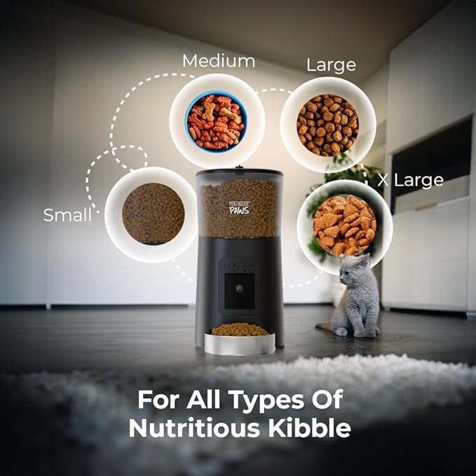 Penthouse Paws Smart HD Automatic Pet Feeder, 6L Dry Food Capacity, 1080p Camera