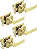 Mengico 4 Pack Passage Door Levers Gold Finish, No-Locking Keyless Square Door