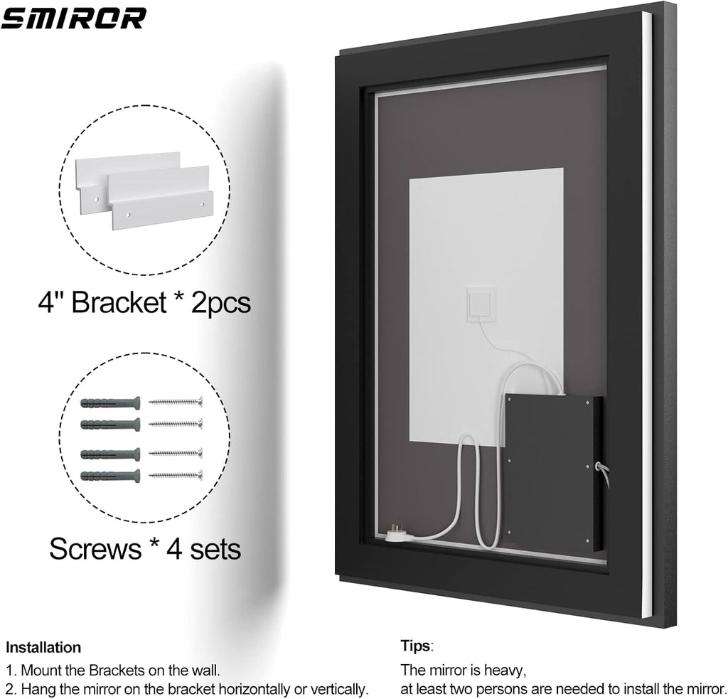 SMIROR 48x40 Black Framed LED Lighted Bathroom Vanity Mirror for Wall