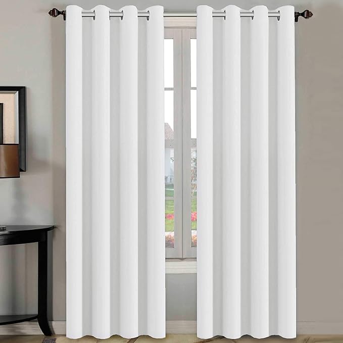 H.VERSAILTEX White Curtains 96 inches Long Window Treatment Panels/Drapes (Set of 2)