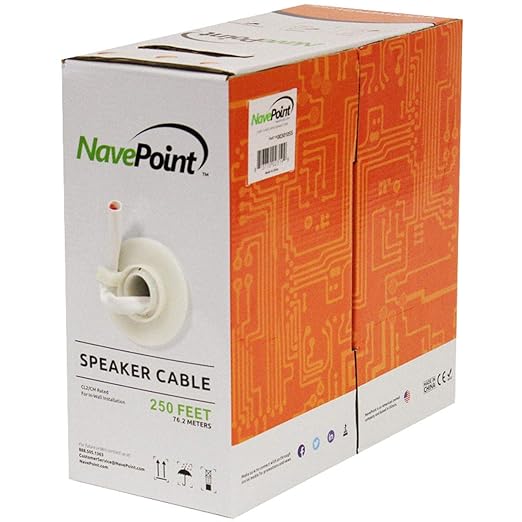 NavePoint 250ft in Wall Audio Speaker Cable Wire CL2 12/2 AWG Gauge 2 Conductor