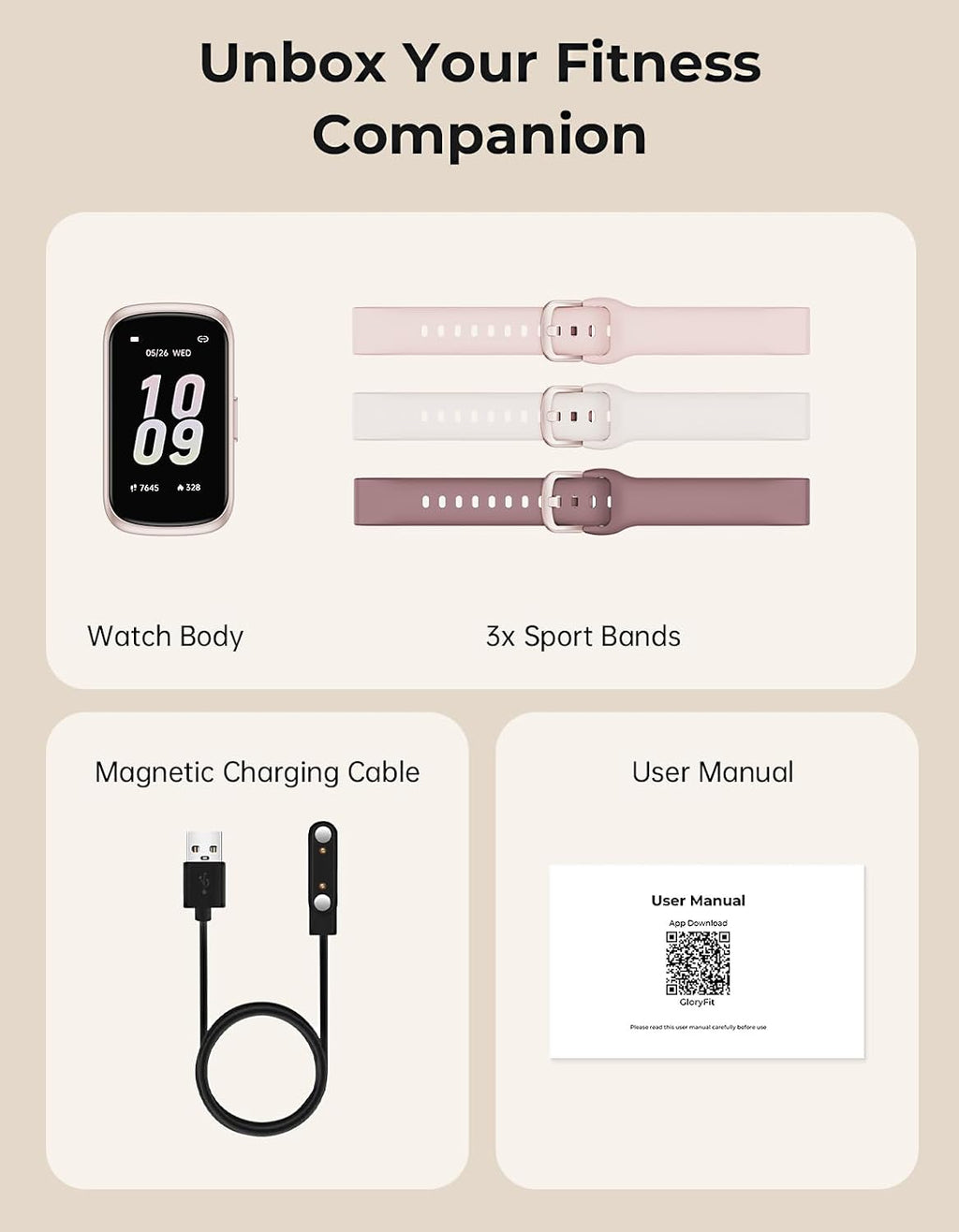 fitness tracker with 24/7 heart rate monitor, sleep, front angle view