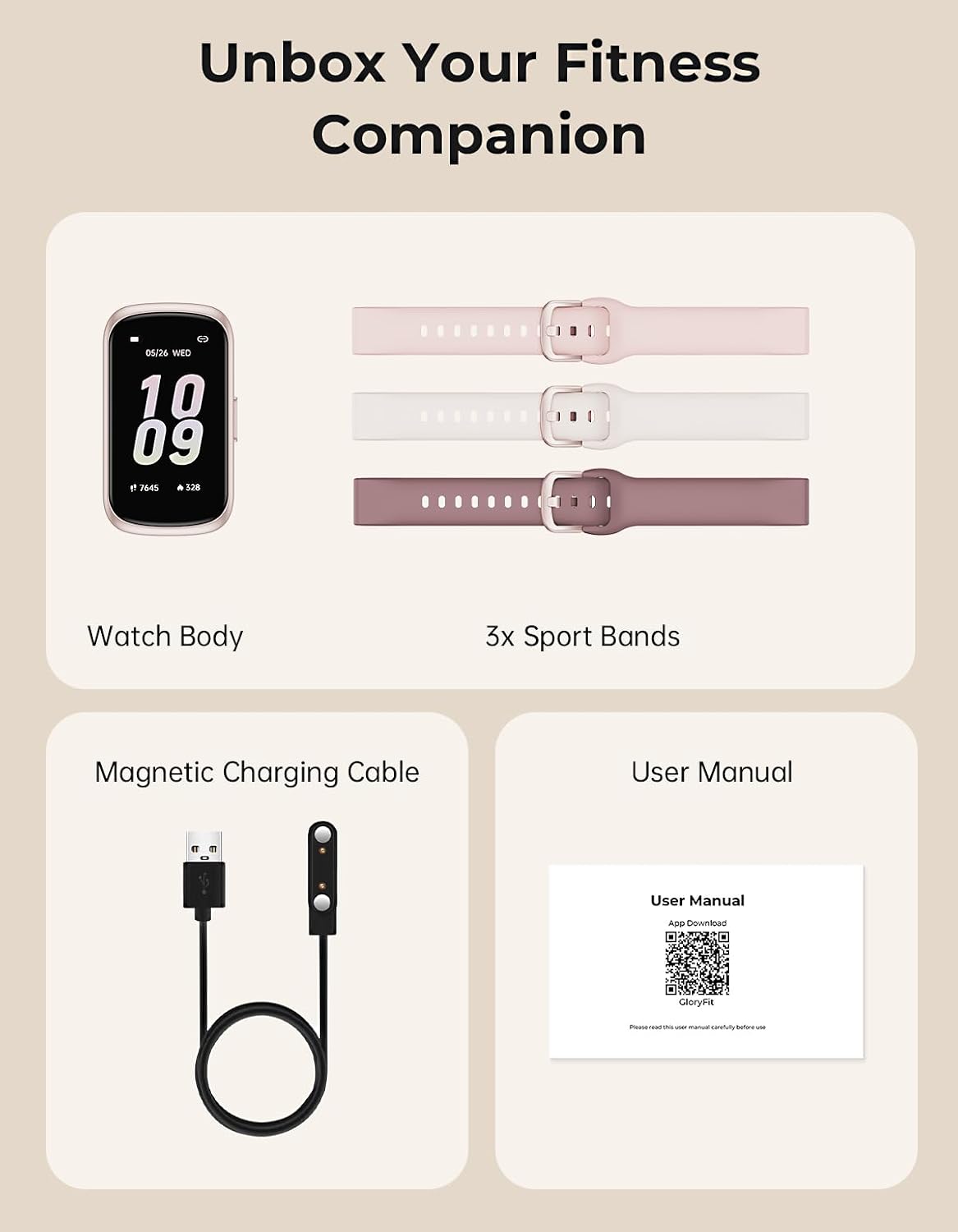 fitness tracker with 24/7 heart rate monitor, sleep, front angle view