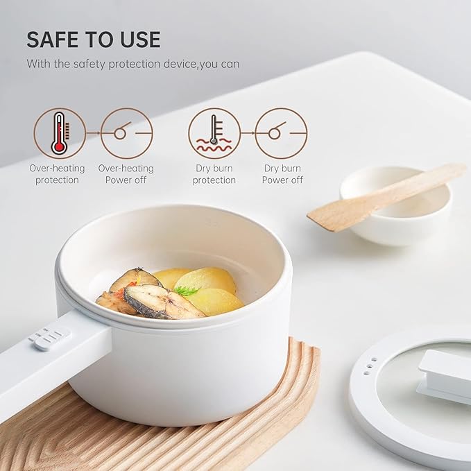 olakys. Electric Hot Pot, 1.5L Mini Hot Pot, Ceramic Glaze Non-stick Portable