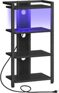 HOOBRO Game Console Shelf, 4-Tier Video Gaming Consoles Stand with Outlet & RGB Light, Audio Rack Tower for Turntable, Stereo Equipment, Wooden Entertainment Storage Stand, Black BB38UDCJ01
