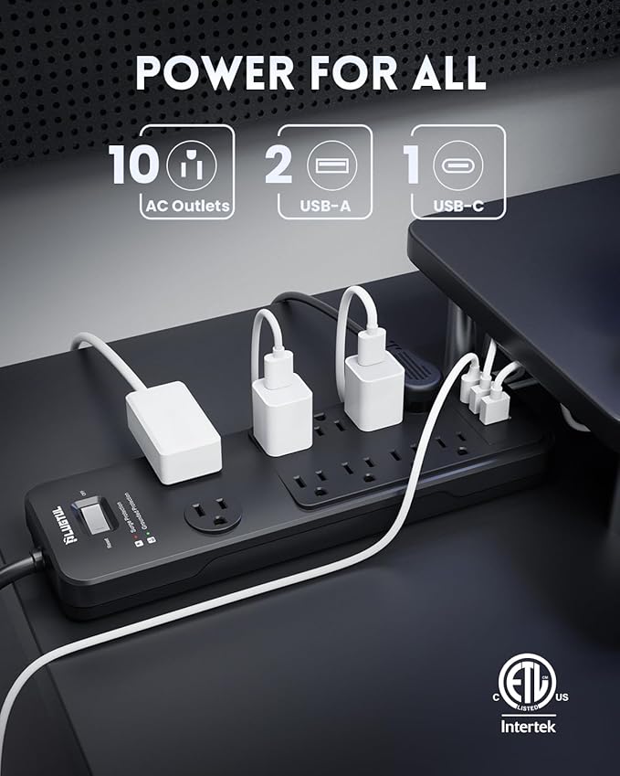 Surge Protector Power Strip 20FT, PLUGTUL Surge Protector