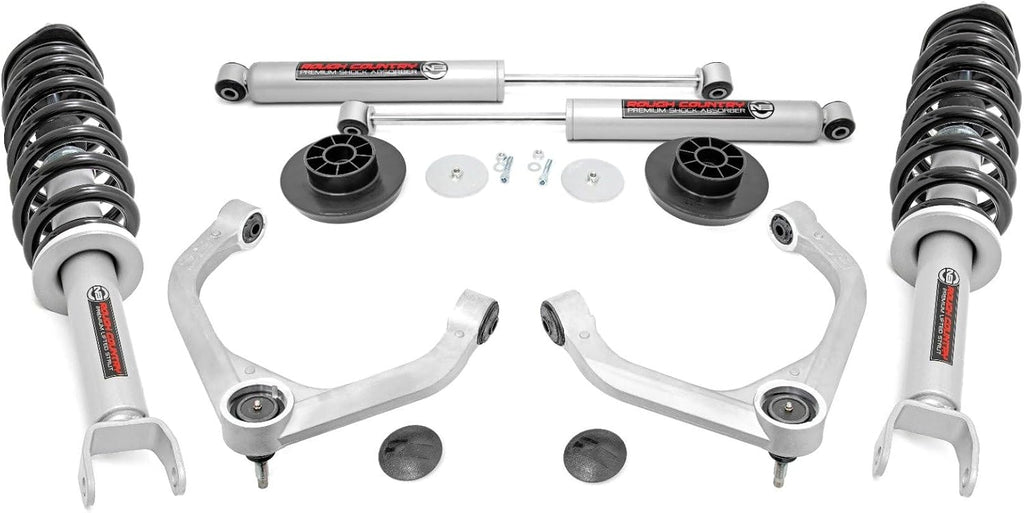 Rough Country 3" Suspension Lift Kit with N3 Struts & N3 Rear Shocks for Ram 1500 4WD (2012-2018) - Silver Upper Control Arms