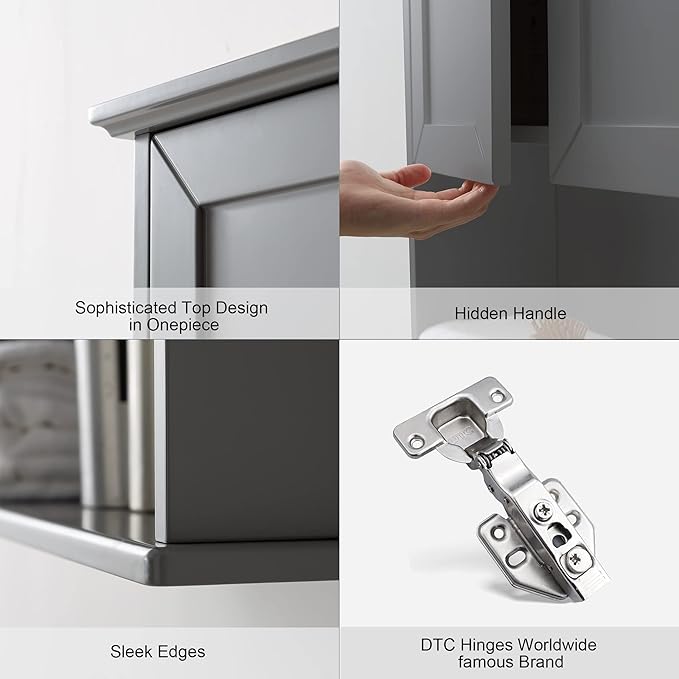 Grey Cabinet Wall Mounted with 2 Doors, Wooden Medicine Cabinet with Adjustable