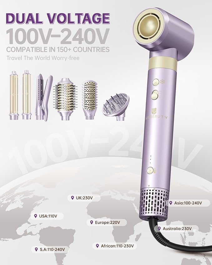Hair Dryer Brush 8-in-1 Dual Voltage Hot Air Styler – Fast-Drying 110, 000 RPM