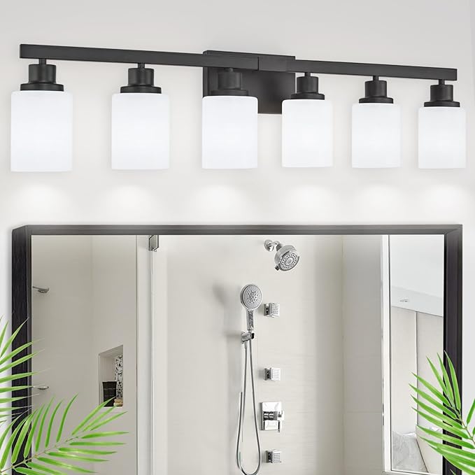 DIKAIDA 6-Light Black Vanity Lights, Matte Bathroom Lighting Fixtures