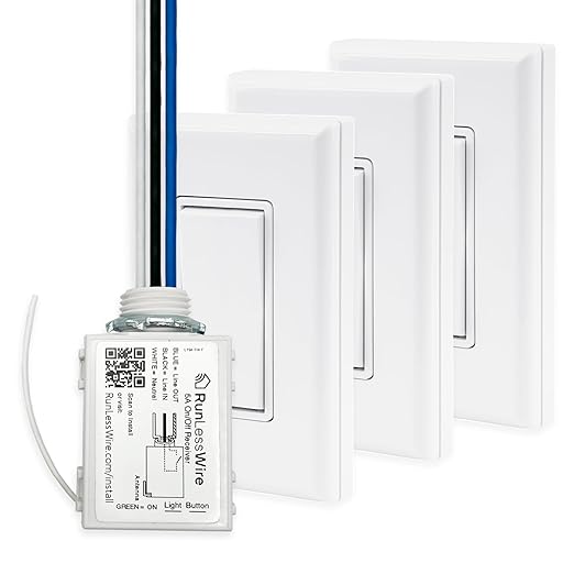 RunLessWire 4-Way Battery-Free DIY Wireless Light Switch Kit 150ft RF Range