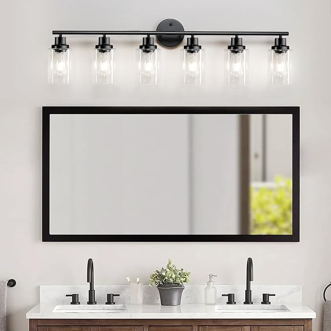 Guliaofo 6-Light E26 Black Bathroom Vanity Lights, Modern Bathroom Light