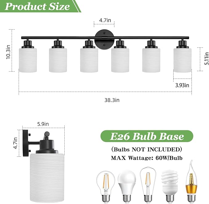 Guliaofo 6-Light Bathroom Light Fixtures, Vanity Lights